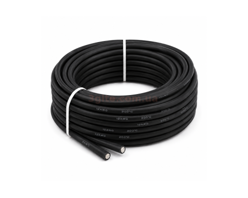 Кабель силиконовый черный 12AWG, бухта 100м.